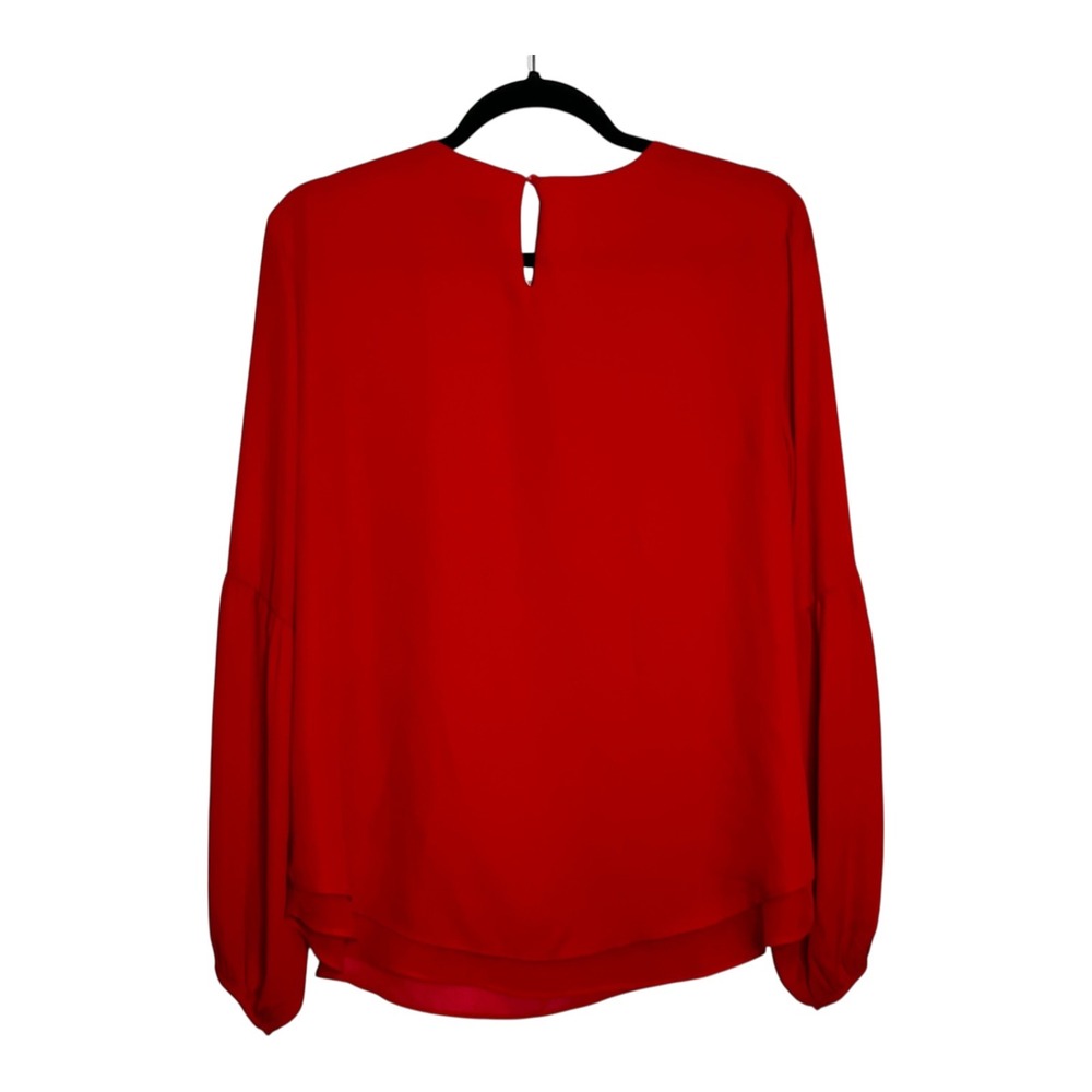 New Directions Womens Red Embellished Jewel Neck Bishop‎ Sleeve Blouse Size L - Picture 2 of 8